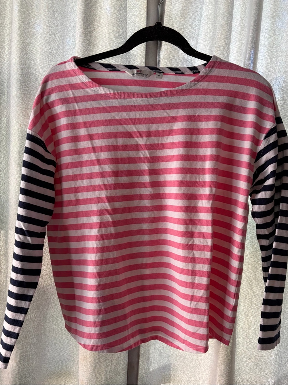 Vineyard Vines Striped Long-Sleeve women’s Top in Pink and Navy SZ M